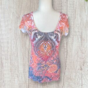 Maurice’s Medium Bejeweled Y2K Paisley Print Baby Tee